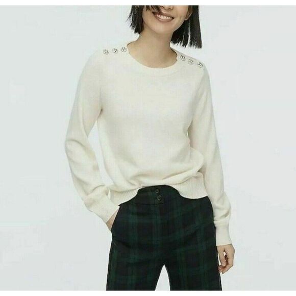 J.CREW Sweater Women XS Jeweled Button Pullover NEW Ivory Lambswool Blend AE990 - Picture 1 of 15
